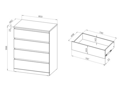 Комод Гуд Лакк Варма Прайм 4 беленый дуб 48х80