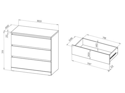 Комод Гуд Лакк Варма 3 беленый дуб 40х80